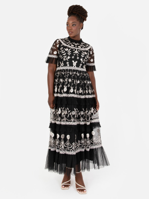 Maya Black Embroidered Tiered Midi Dress - PLUS SIZE Wholesale Pack