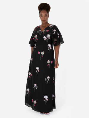 Maya Black Floral Embellished Wrap Maxi Dress - PLUS SIZE Wholesale Pack
