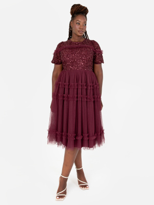 Maya Red Berry Embellished Short Sleeve Midi Dress - PLUS SIZE Wholesale Pack