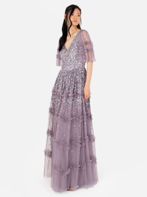 Maya Moody Lilac Fully Embellished Short Sleeve Maxi Dress - STRAIGHT SIZE Wholesale Pack