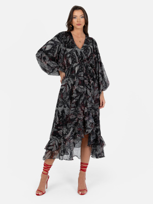 Lovedrobe Abstract Floral Long Sleeve Midi Dress - STRAIGHT SIZE Wholesale Pack