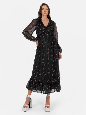 Lovedrobe Black Floral Smock Maxi Dress - STRAIGHT SIZE Wholesale Pack
