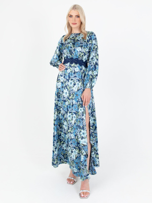 Lovedrobe Luxe Blue Floral Satin Maxi - STRAIGHT SIZE Wholesale Pack