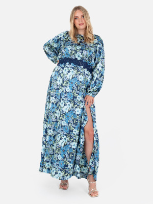 Lovedrobe Luxe Blue Floral Satin Maxi - PLUS SIZE Wholesale Pack