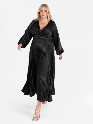 Lovedrobe Luxe Black Spot Satin Midaxi Dress - PLUS SIZE Wholesale Pack