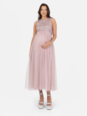 Maya Frosted Pink Sleeveless Embellished Maternity Dress - Wholesale Pack