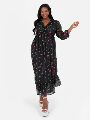 Lovedrobe Black Floral Smock Maxi Dress - PLUS SIZE Wholesale Pack