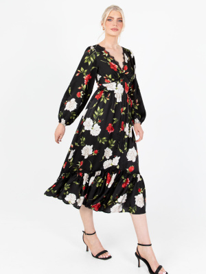 Lovedrobe Luxe Floral Long Sleeve Midi Dress with Button Detail - STRAIGHT SIZE Wholesale Pack