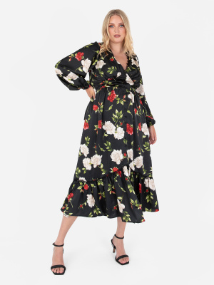 Lovedrobe Luxe Floral Long Sleeve Midi Dress with Button Detail - PLUS SIZE Wholesale Pack