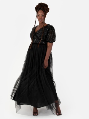 Maya Black Short Sleeve Embellished Maxi Dress -PLUS SIZE Wholesale Pack
