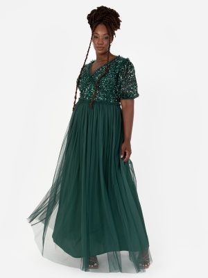 Maya Emerald Green Short Sleeve Embellished Maxi Dress - PLUS SIZE Wholesale Pack