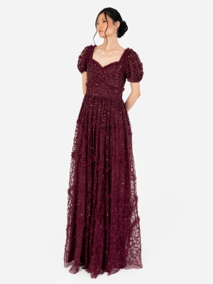 Maya Red Berry All Over Embellished Maxi Dress - STRAIGHT SIZE Wholesale Pack