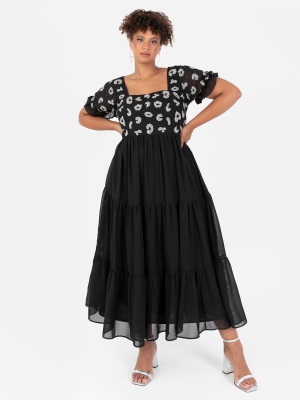 Lovedrobe Luxe Black Square Neck Embellished Midi Dress - PLUS SIZE Wholesale Pack