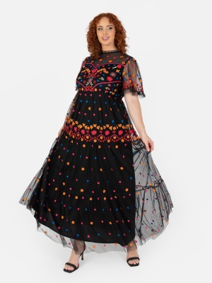 Maya Black Fully Embroidered Maxi Dress - PLUS SIZE Wholesale Pack