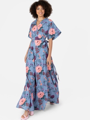 Anaya With Love Recycled Blue Floral Wrap Maxi Dress - STRAIGHT SIZE Wholesale Pack