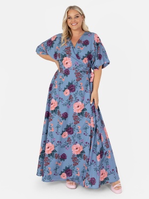 Anaya With Love Recycled Blue Floral Wrap Maxi Dress - PLUS SIZE Wholesale Pack