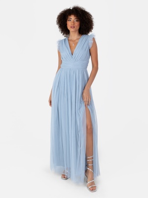 Anaya With Love Recycled Soft Blue Deep V-Neck Maxi Dress - STRAIGHT SIZE Wholesale Pack