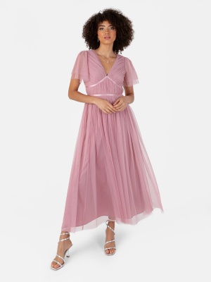 Anaya With Love Recycled Blush Pink Ribbon Detail Midi Dress - STRAIGHT SIZE Wholesale Pack