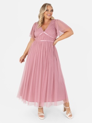 Anaya With Love Recycled Blush Pink Ribbon Detail Midi Dress - PLUS SIZE Wholesale Pack