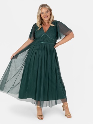 Anaya With Love Recycled Emerald Green Ribbon Detail Midi Dress - PLUS SIZE Wholesale Pack