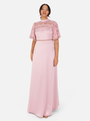 Maya Blush Pink Satin & Lace Maxi Dress - Wholesale Pack