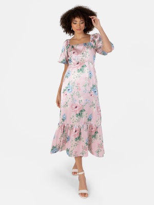 Anaya With Love Recycled Satin Floral Tie-Back Midi Dress - STRAIGHT SIZE Wholesale Pack