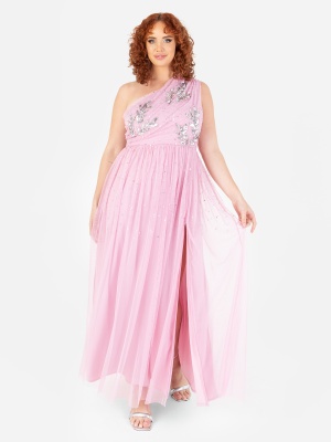 Maya Pink One Shoulder Embellished Maxi Dress - PLUS SIZE Wholesale Pack