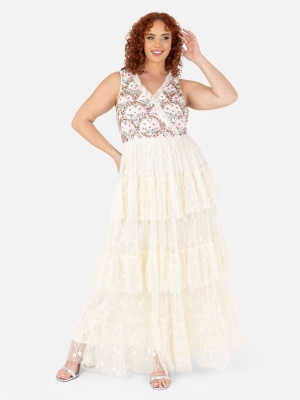 Maya Floral Embellished Tiered Maxi Dress with Embroidered Tulle Detail - PLUS SIZE Wholesale Pack