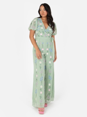 Maya Green Lily Embroidered Open Back Jumpsuit - Wholesale Pack