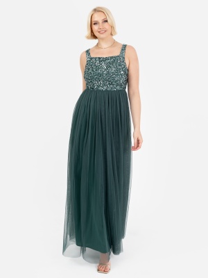 Maya Emerald Green Embellished Strappy Maxi Dress - STRAIGHT SIZE Wholesale Pack