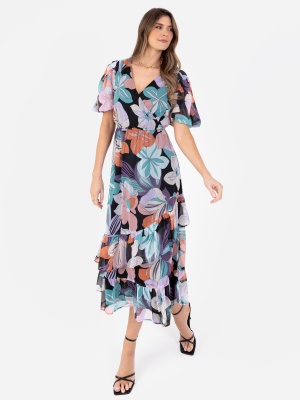 Lovedrobe Floral Faux Wrap & Ruffle Hem Midi Dress - Wholesale Pack
