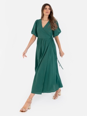 Lovedrobe Green Short Sleeve Wrap Midi Dress