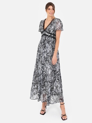 Lovedrobe Monochrome Short Sleeve Maxi Dress with Crochet Detail - Wholesale Pack