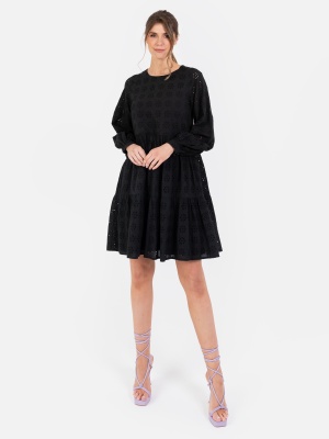 Lovedrobe Black Long Sleeve Broderie Smock Dress - Wholesale Pack