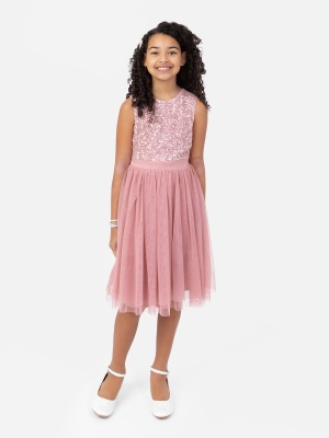 Mini Maya Dusty Pink Delicate Sequin Midi Dress With Bow - Wholesale Pack
