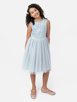 Mini Maya Pale Blue Delicate Sequin Midi Dress With Bow - Wholesale Pack