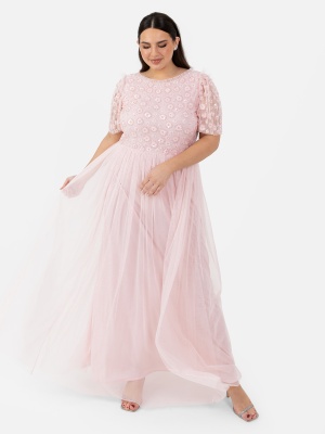 Maya Pink Floral Embellished Short Sleeve Maxi Dress - PLUS SIZE Wholesale Pack
