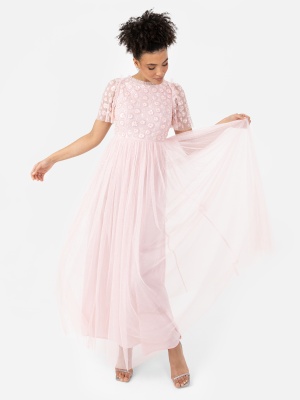 Maya Pink Floral Embellished Short Sleeve Maxi Dress - STRAIGHT SIZE Wholesale Pack