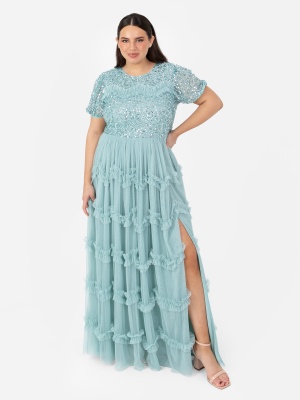 Maya Blue Embellished Ruffle Maxi Dress - PLUS SIZE Wholesale Pack
