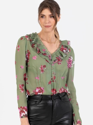 Lovedrobe Green Floral Long Sleeve Blouse - Wholesale Pack