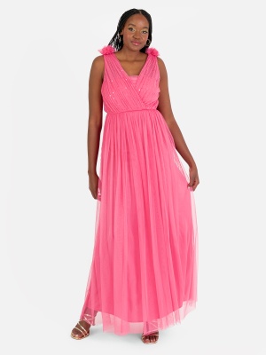 Anaya With Love Recycled Hot Pink Ruffle Shoulder Maxi Dress - Wholesale Pack