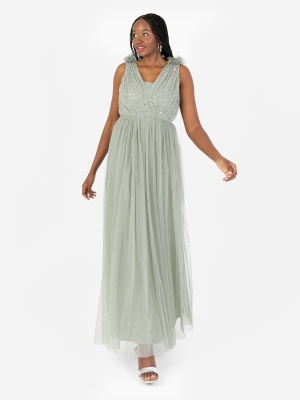 Anaya With Love Recycled Frosty Green Ruffle Shoulder Maxi Dress