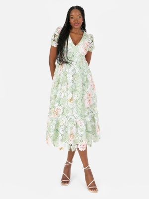 Maya Printed Floral Lace Midi Dress - Wholesale Pack