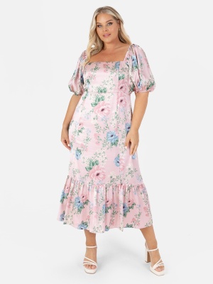 Anaya With Love Recycled Satin Floral Tie-Back Midi Dress