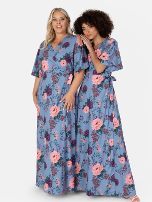 Anaya With Love Recycled Blue Floral Wrap Maxi Dress