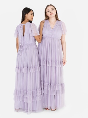 Anaya With Love Recycled Dusty Lilac Ruffle Maxi Dress with Keyhole Detail