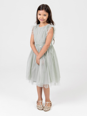Mini Maya Green Lily Midi Dress with Frill Sleeves and Embellished Waist - Wholesale Pack