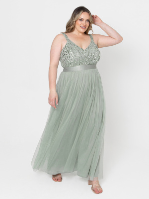 Maya Green Lily Sleeveless Stripe Embellished Maxi Dress - PLUS SIZE Wholesale Pack