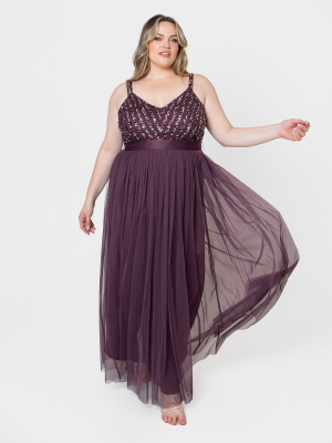 Maya Berry Sleeveless Stripe Embellished Maxi Dress - PLUS SIZE Wholesale Pack