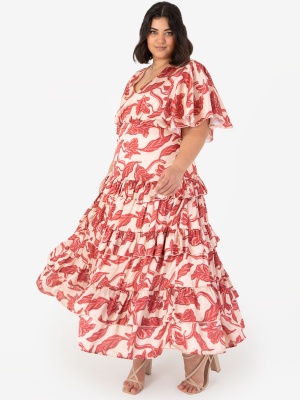 Anaya With Love Curve Red Floral Ruffle Midaxi Dress